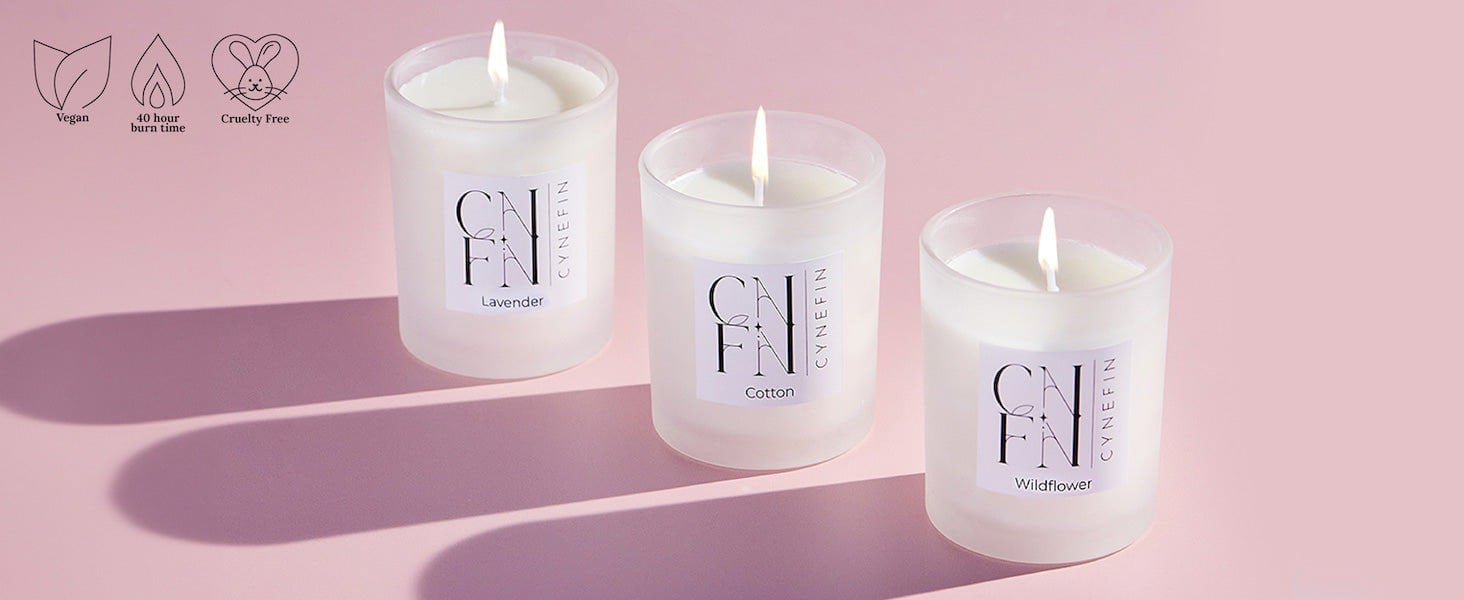 CNFN Candle Gift Set 3 x 100g - Lavender, Cotton & Wildflower Fresh and Floral Scented Candles