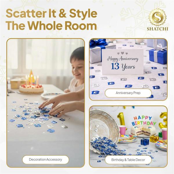 13th Birthday Blue and Silver Metallic Confetti Table Decoration Set for Party Styling image 6