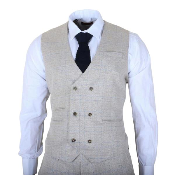Infinity Leather Men's Cream Plaid Check 3 Piece Slim Fit Formal Wedding Suit
