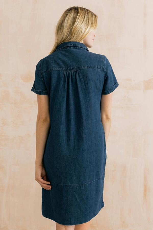 Lily & Me Lavender Short Sleeve Collared V-Neck Denim Dress