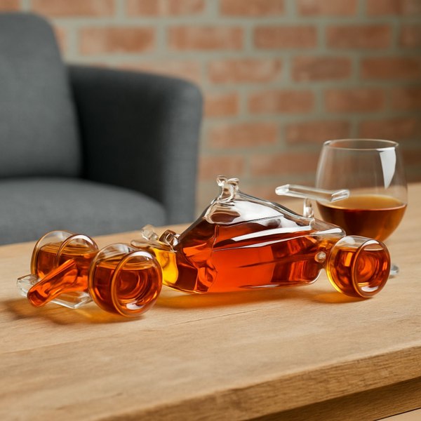 Racing Car Whisky Decanter | 400ml Capacity | Inspired by 70s & 80s Racing Cars | Includes Glass Ball Stopper & Funnel