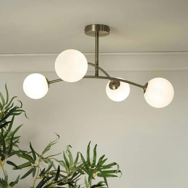Pagazzi Lighting Ellison 4 Light Antique Brass & Frosted Glass Flush Ceiling Light