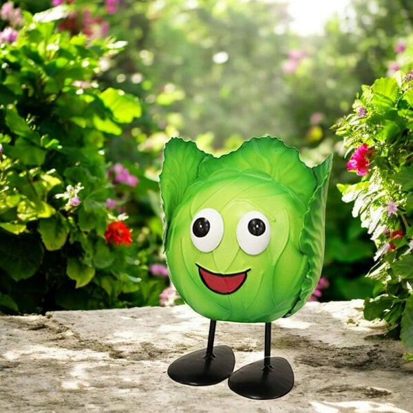 EDH Door Hardware Metal Cabbage Veggie Patch Pal – 15.5 x 11 x 11 CM | Fun & Whimsical Metal Garden Ornament | Outdoor Cabbage Decor