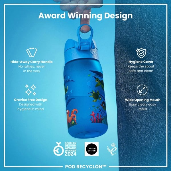 ION8 Leak Proof Kids Water Bottle, Recyclon, Sea Turtle, 350ml (12oz)
