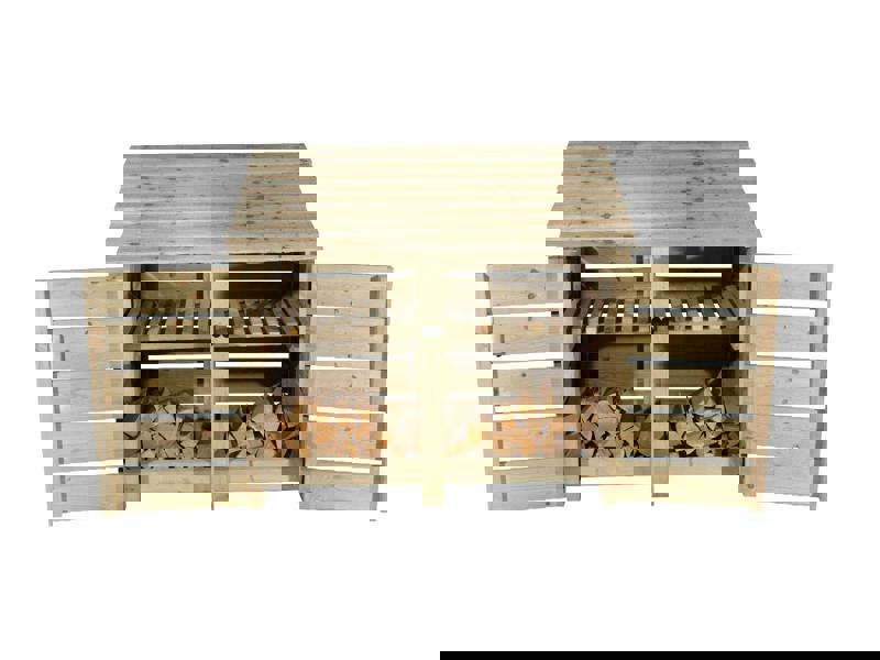 Arbor Garden Solutions Slatted Wooden Log Store with Door and Shelf W-146cm, H-126cm or 180cm, D-88cm