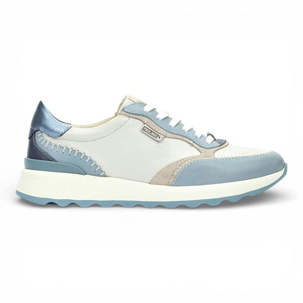 Arrecife - Women's Denim Blue Leather Lace Up Sneakers - Pikolinos - 1