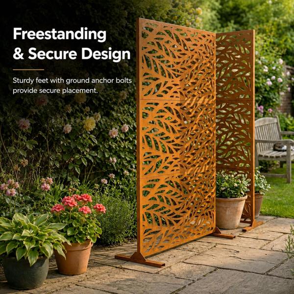 Nicoman Metal Indoor/Outdoor Privacy Screen 90cm x 180cm - Leaf