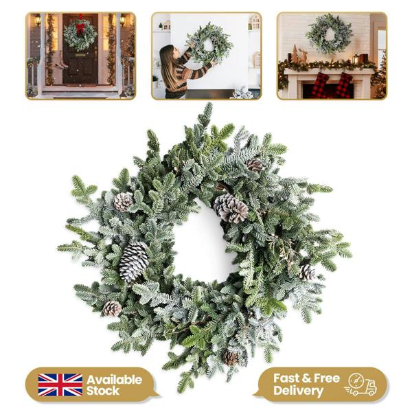 80cm Green Cypress Pine Artificial Wreath with Real-Touch PE Foliage and Pine Cones image 3