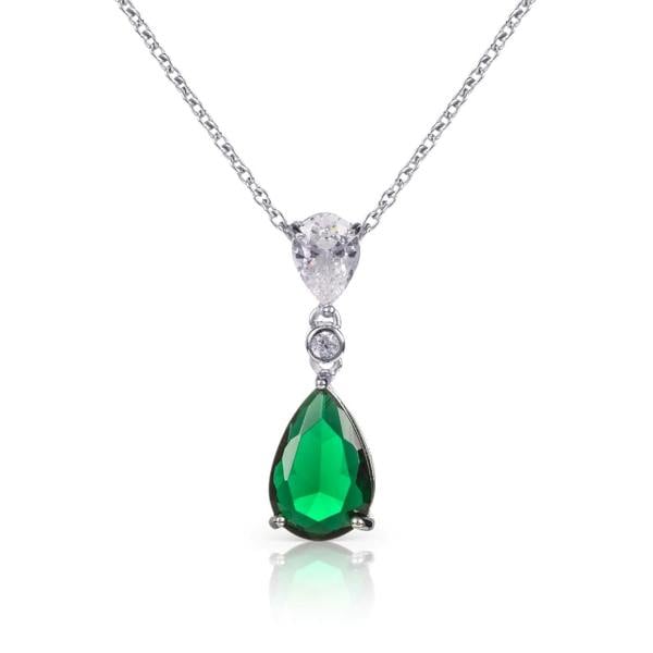 namana 925 Sterling Silver Green Pear Shaped Pendant Necklace