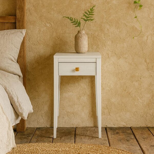Wyld Haus Moscow White Wood Grain 1 Drawer Bedside Table