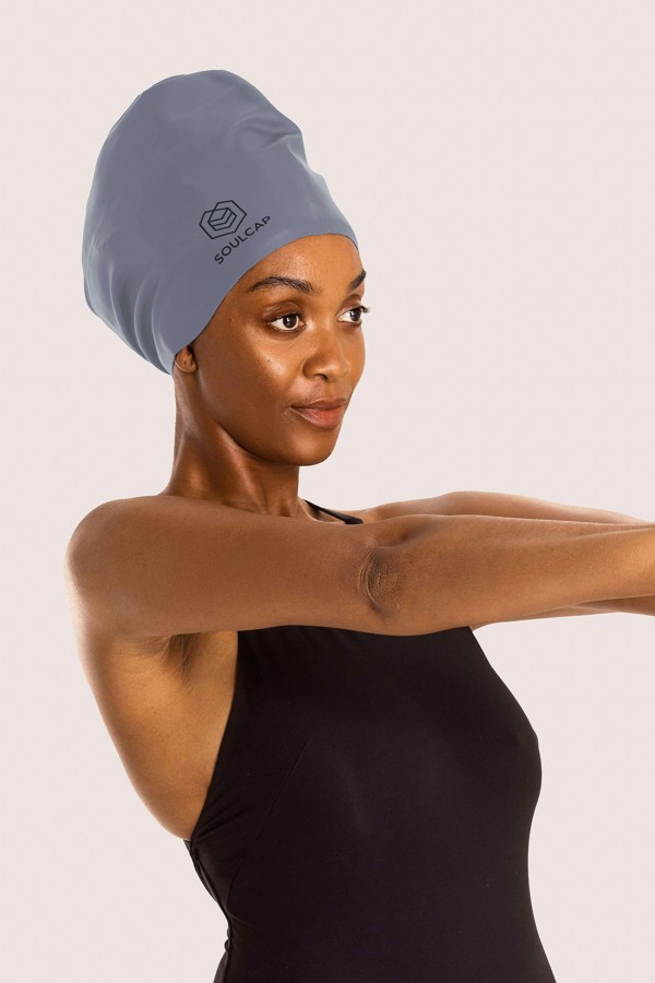 SOUL CAP Large Swim Cap for Long Hair - XL - Blue Granite