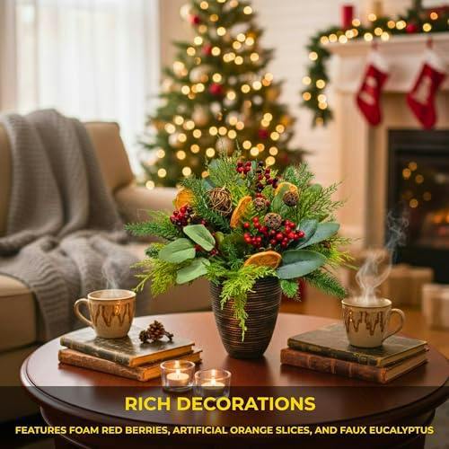 16 Inch Orange and Berry Christmas Topiary Centrepiece with PVC and PE Foliage image 7