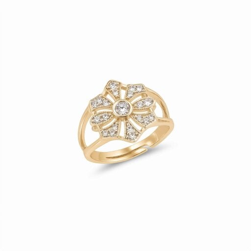 Spero London Floral Pavé Cluster Sterling Silver Pinky Ring - Gold
