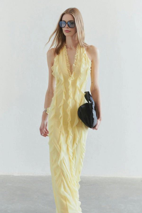 WOVCOR Tulle Evening Dress with Ruffled and Lined