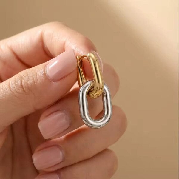 The Colourful Aura Two-Tone Chain Link Hoop Earrings (2-in-1 Design)