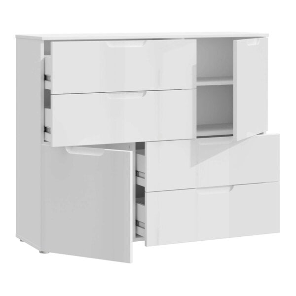 Wyld Haus Leipzig White Gloss Chest of 4 Drawers 2 Doors