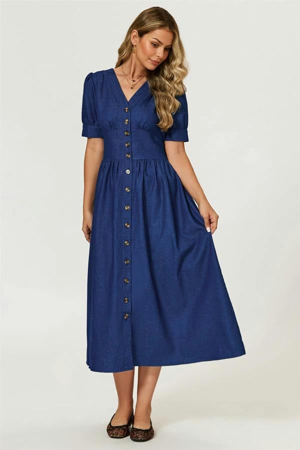FS Collection Denim Midi Dress In Blue
