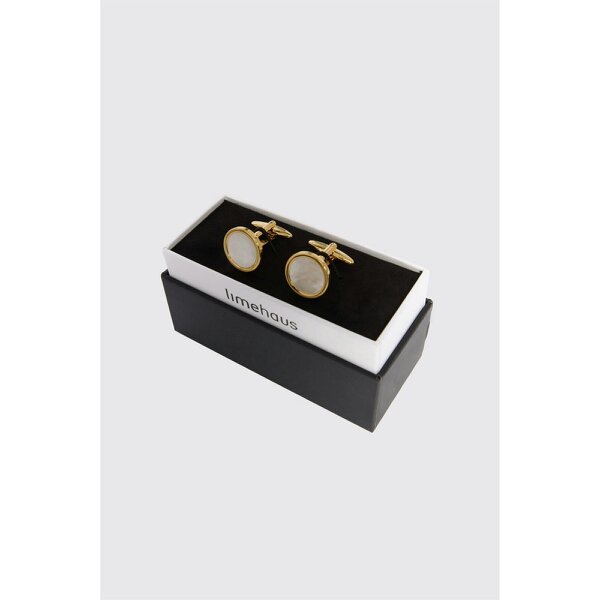 Limehaus Gold Round Mother Of Pearl Cufflinks