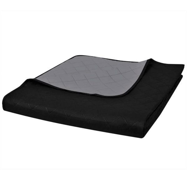 Berkfield Double-sided Quilted Bedspread Black/Grey 230 x 260 cm