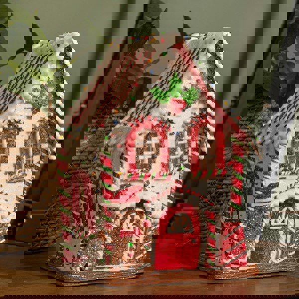 Samuel Alexander 20cm Battery Operated Light up Gingerbread Candy Cabin with Warm White LEDs