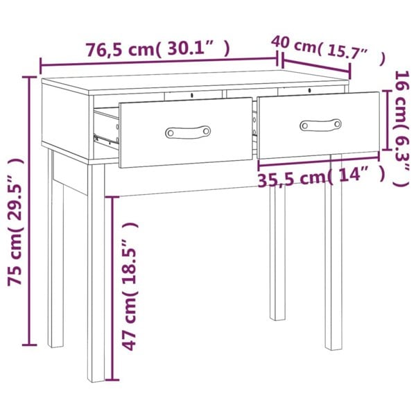 Berkfield Console Table Black 76.5x40x75 cm Solid Wood Pine