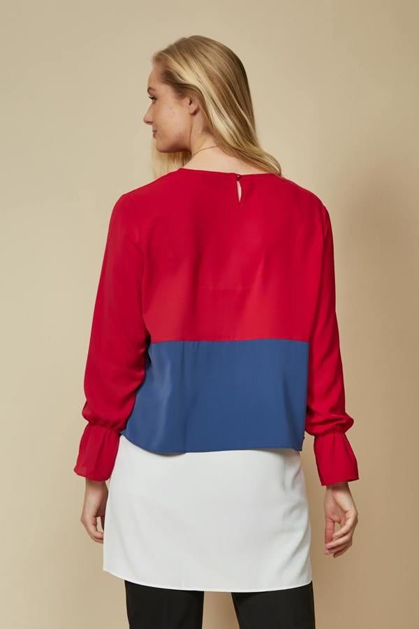 Hoxton Gal Oversized Colour Block Top in Red, Blue and White with Necklace