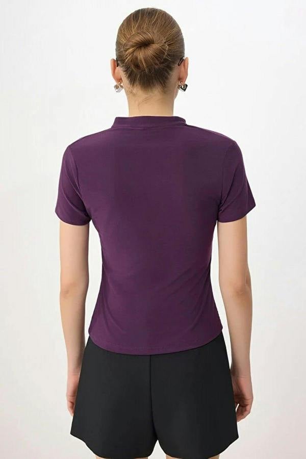 WOVCOR High Neck Tie Detail Fitted Long Sleeve Blouse