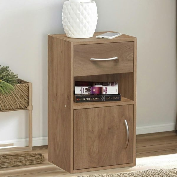 Rafaelo Mobilia Set Of 2 Wooden Bedside Nightstand Oak Brown