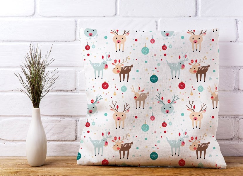 Warren Reed Happy Reindeer With Christmas Lights Cushions