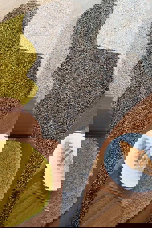 Short Wool Curly Sheepskin River Design Rug Anthracite/Cappuccino/Pearl