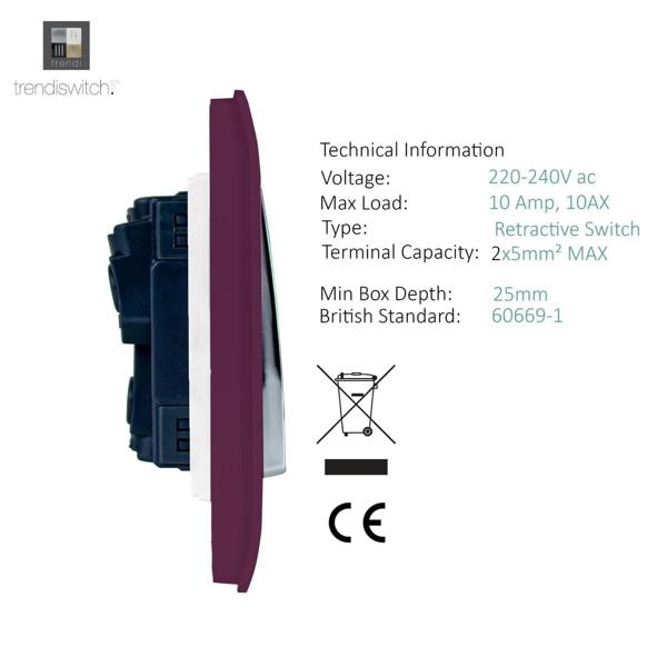 Trendi Switch 1 Gang Retractive Home Automation Switch in Plum Purple