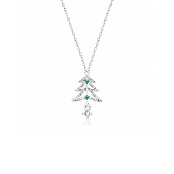 Spero London Sterling Silver Christmas Tree Pendant Necklace