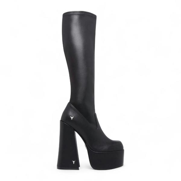 Windsorsmuth Survival - Women's Black Knee-High Platform Goth Heel Boots - Black