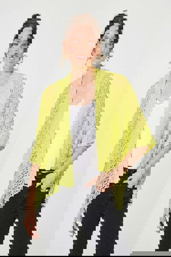 Green | Crochet Knit Texture Waterfall Cardigan
