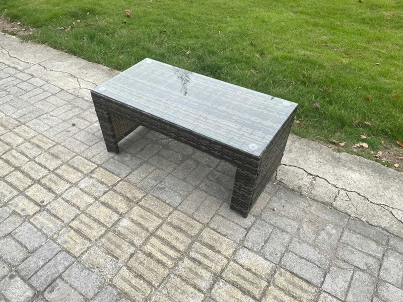 Fimous 6 Seater Outdoor Rattan Garden Furniture Set Patio Lounge Sofa Set with Coffee Table Side Table 2 Small Footstools Dark Grey Mixed