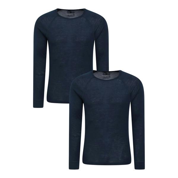 Mountain Warehouse Mens Merino Wool Base Layer Top (Pack of 2) - Navy - 