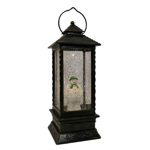 Samuel Alexander 28cm Dual Power LED Christmas Glitter Water Spinner Rustic Lantern The Snowman & The Snow dog™ Scene