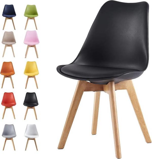 Single Dining Chair with Solid Wooden Legs and Seat Cushion Pad Eva