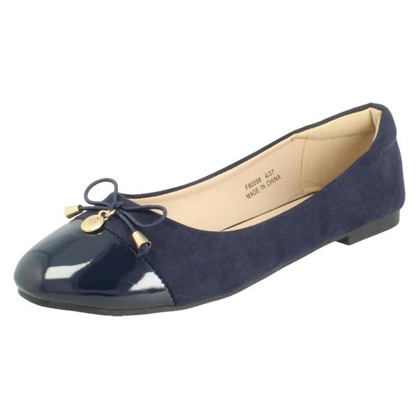 Spot On Ladies Spot On Bow Detailed Flat Ballerina Casual Shoes F80598