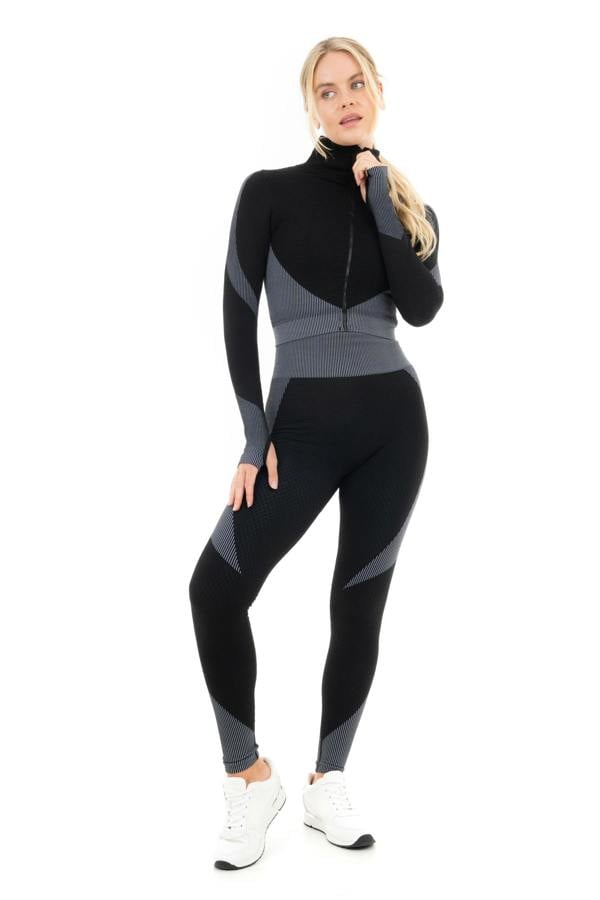 Smart Living Women's Zipper Jacket with Thumb Hole - Black/ Grey