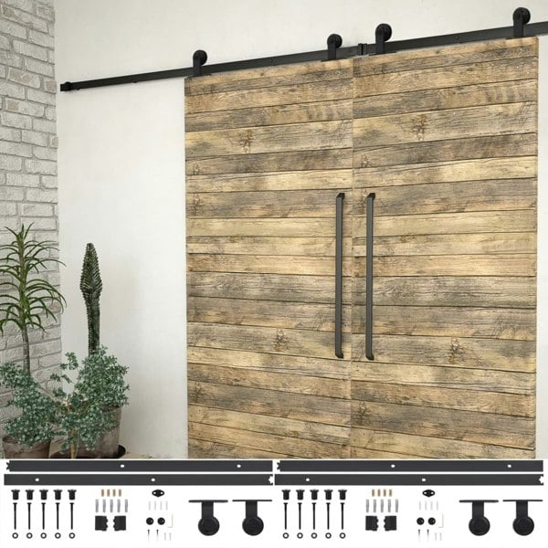 Berkfield Sliding Door Hardware Kits 2 pcs 200 cm Steel Black