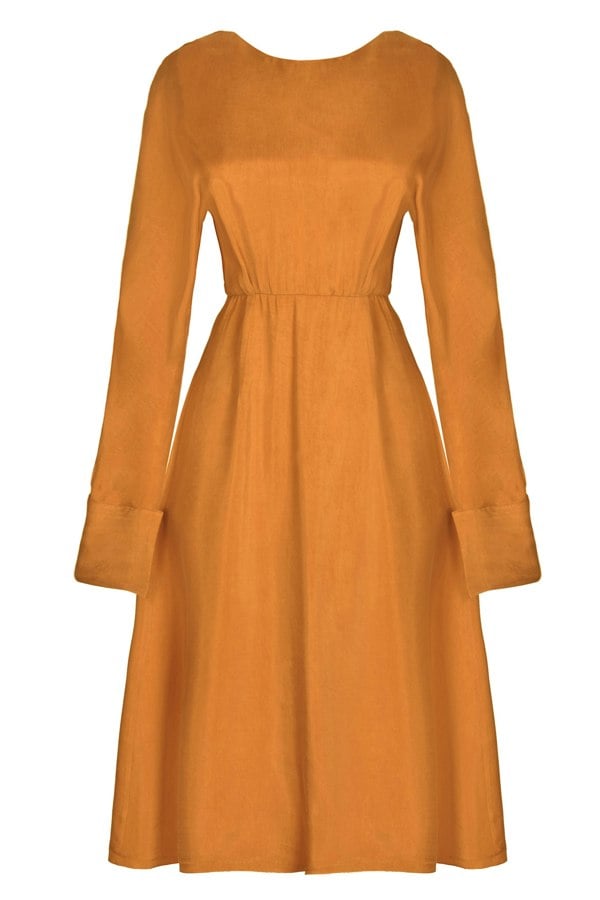 A Sarvin Long Sleeve Midi Dress.