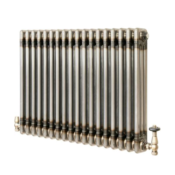 Traditional 3 Column Radiator & Valves – 600mm x 830mm - Raw Metal