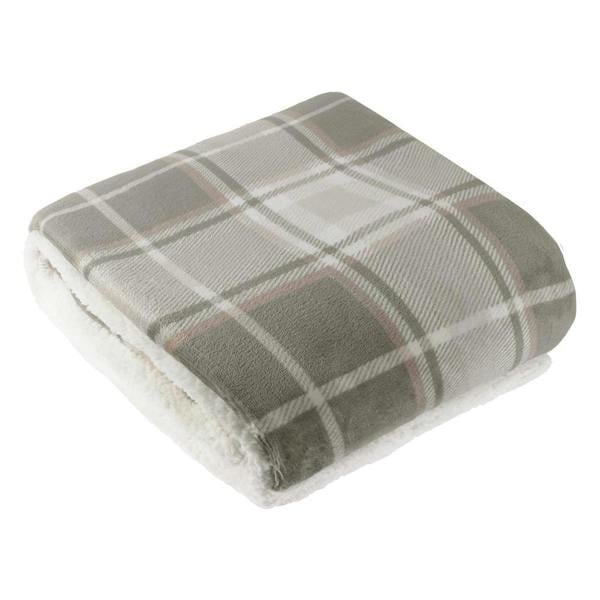 Wylder Braemar Sherpa Fleece Tartan Throw - Green/Natural