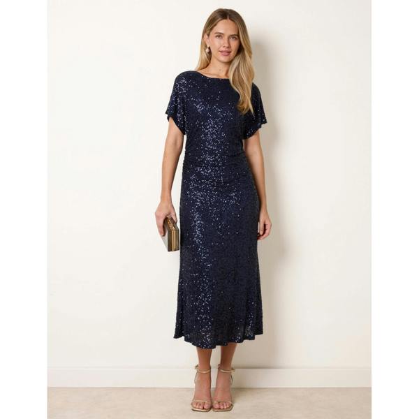 Blue Vanilla Ruched Midi Sequin Dress