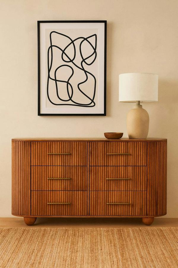 Artisan Furniture Solid Wood Ridgefront Chest – Amber Oak, 6 Drawers, Brown