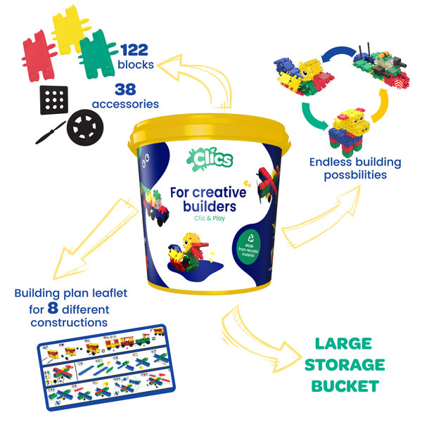 Clics Bucket 8 in 1 Clic and Play Bucket 160 Pieces
