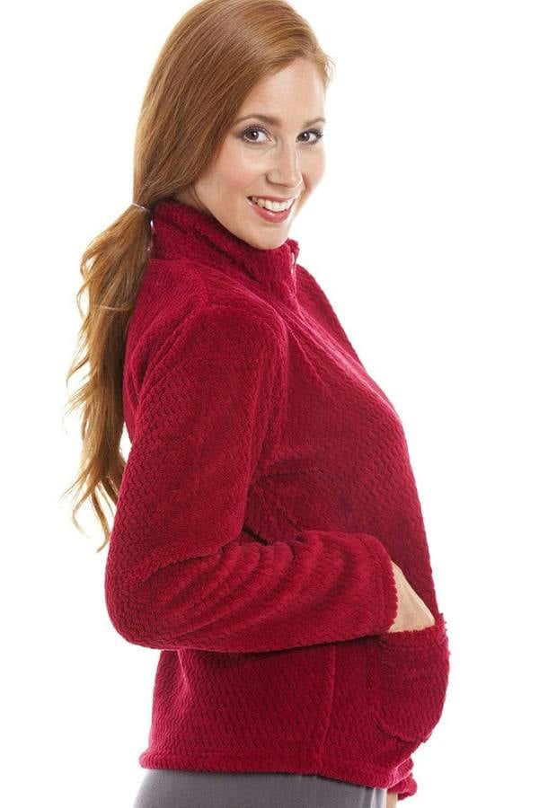 Womens Zip Front Soft Textured Fleece Bed Jackets