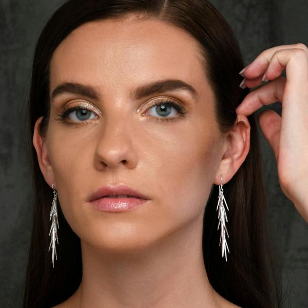 925 Sterling Silver Long Pine Dangle Earrings for Women - namana.london