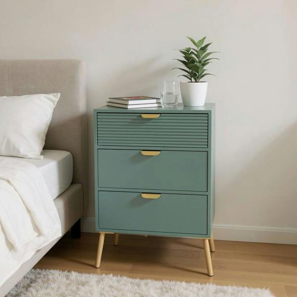 75CM GREEN WOODEN 3 DRAWER CHEST OF DRAWER